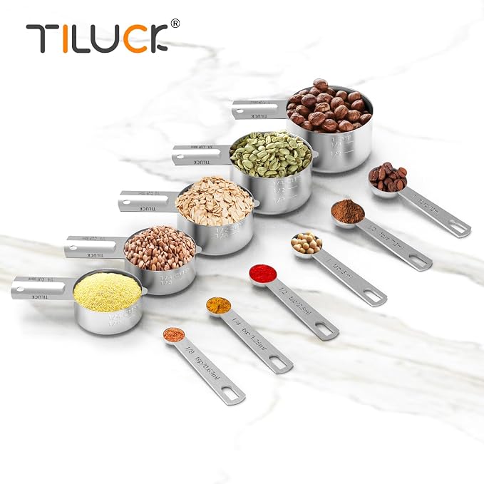 TILUCK Stainless Steel Measuring Cups & Spoons Set, Cups and Spoons | Stainless Steel Nesting Measure Cups , Kitchen Gadgets for Cooking & Baking (11)
