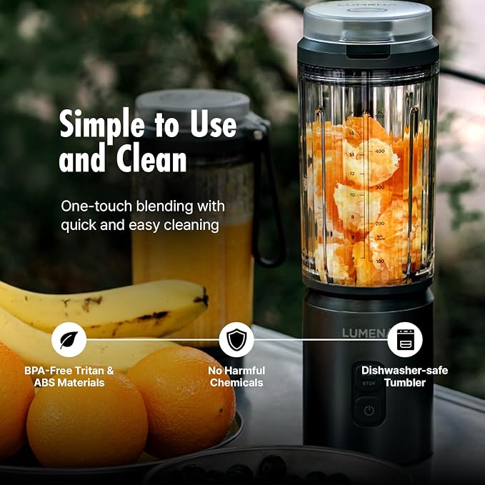 LUMENA THE KITCHEN PB1 17oz Personal Blender for Smoothies & Shakes, USB-C Rechargeable, BPA-Free, 6-Point Stainless Steel Blades, Cordless Portable Blender (CREAM WHITE)