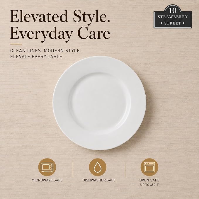 10 Strawberry Street 6" Catering Round Appetizer Plate, Set of 12,White