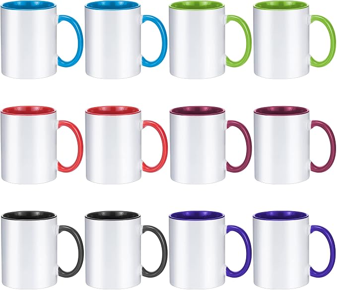 TANGLONG 12PCS Sublimation Mugs-6 Assorted Colors 11oz ceramic cup for gift | Heat Sensitive Coffee Mugs,Tazas Magicas Para Sublimacion Set,Color Changing,homemade gifts,summer, casual, beach, party