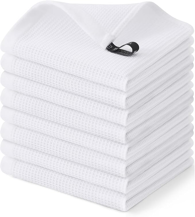 Homaxy 100% Cotton Waffle Weave Dish Cloths, 8 Pack, White | Soft and Absorbent Dish Towels, 12 x 12 Inches Quick Dry Dish Rags