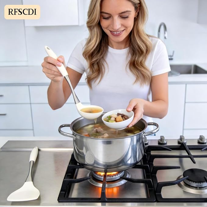White Silicone Cooking Utensils Set-Non-Toxic, Heat Resistant, BPA Free Kitchen Utensils Set with Spatula, Spoon, Whisk & Tongs-Non-Stick& Dishwasher Safe for Nonstick Cookware