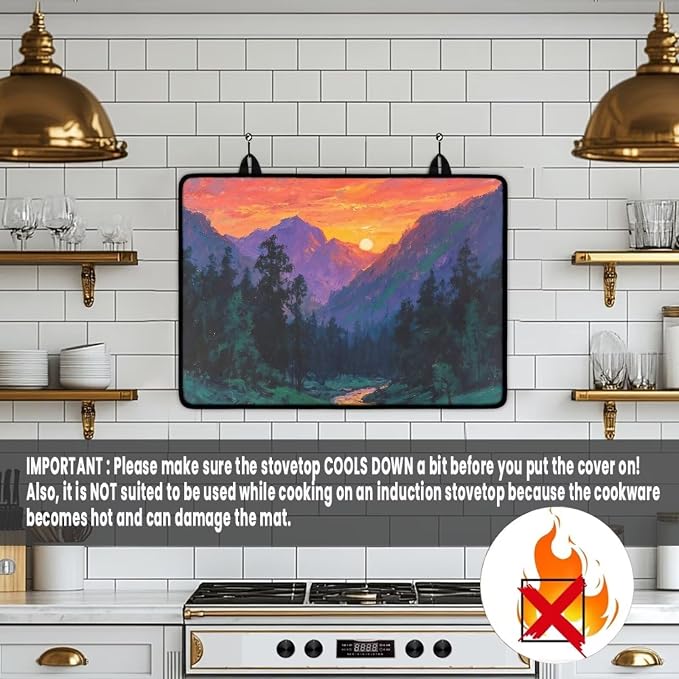 Hambergur Print Kitchen Stove Cover for Electric Stove Heat-Resistant Induction Stove Top Protector with Hanging Loop Countertop Mat National Cheeseburger Day Decor