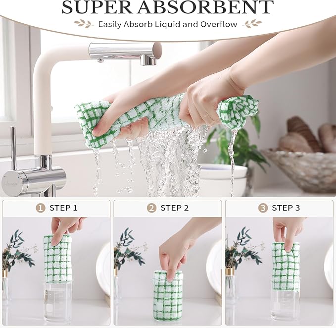 Homaxy 16 Pack Terry Kitchen Dish Cloths, 12"x12", Green | Super Soft and Absorbent Dish Rags, Quick Drying Reusable Dish Towels for Washing Dishes