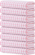 Kitinjoy Cotton 8 Pack Terry Kitchen Towels, Pink | 16 x 25 Inches Super Soft and Absorbent Dish Towels, Quick Drying hand towels for kitchen Drying