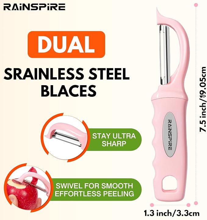 Rainspire Vegetable Peeler Potato Peelers for Kitchen, Sharp Stainless Steel Blades Veggie, Comfortable Handle Fruit Peeler, Carrot Peeler Apple Peeler Dishwasher Safe (2, Pink)