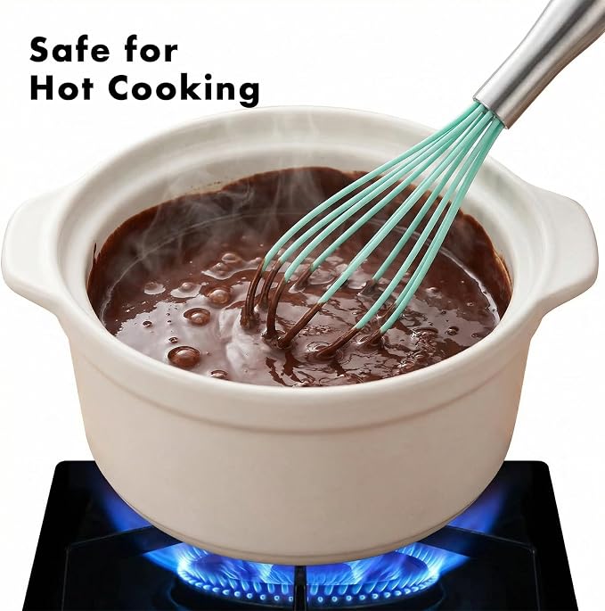 OYV 10-Inch Teal Silicone Whisk, Non-Scratch, 18/10 Stainless Steel Handle | 480°F Heat Resistant, BPA-Free Silicone, Sealed Waterproof Handle, Nonstick-Safe, Dishwasher Safe, Aqua