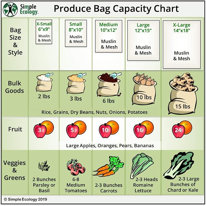 Reusable Grocery Produce Shopping and Storage Bags, Organic Cotton Muslin, Large 3 pack