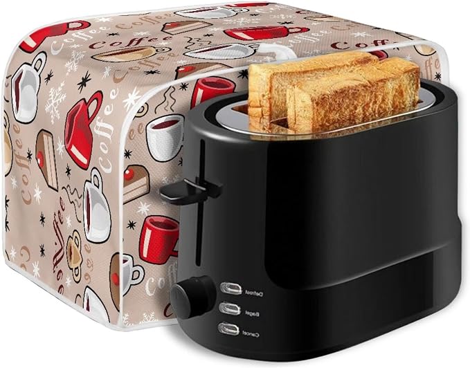 Coffee Pattern Toaster Cover 2 Slice Dustproof Toaster Bread Maker Cover Small Kitchen Appliance Fingerprint Protection Kitchen Decor