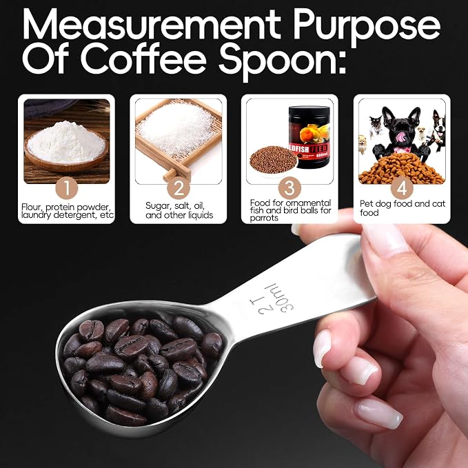 Coffee Scoop 2 Tablespoon Measuring Spoons for Ground Coffee30ML18/8(2Pcs). | (304)Sturdy Short Handle 2 Tbsp Metal Stainless Steel Coffee Spoon,Coffee Measuring Scoop Fit into Airscape Coffee Canisters.