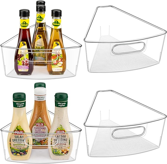 Lazy Susan Cabinet Organizer Bins for 26"/ 28"/ 32" Diameter | Corner Organizer, Plastic Cabinet Storage Bin, 1/8 Wedge - Food Safe, BPA Free, with Non-Slip Pads (for 26" Diameter, 4 Pack)