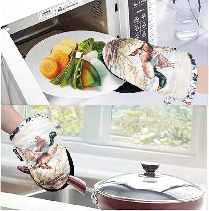 Alselo Mini Oven Mitts 2-Pack Set,Silicone Little Kitchen Gloves | Heat Resistant with Non-Slip Grip and Soft Quilted Cotton Lining for Safe Backing Cooking Barbecue (Darkgray, Duck,2)