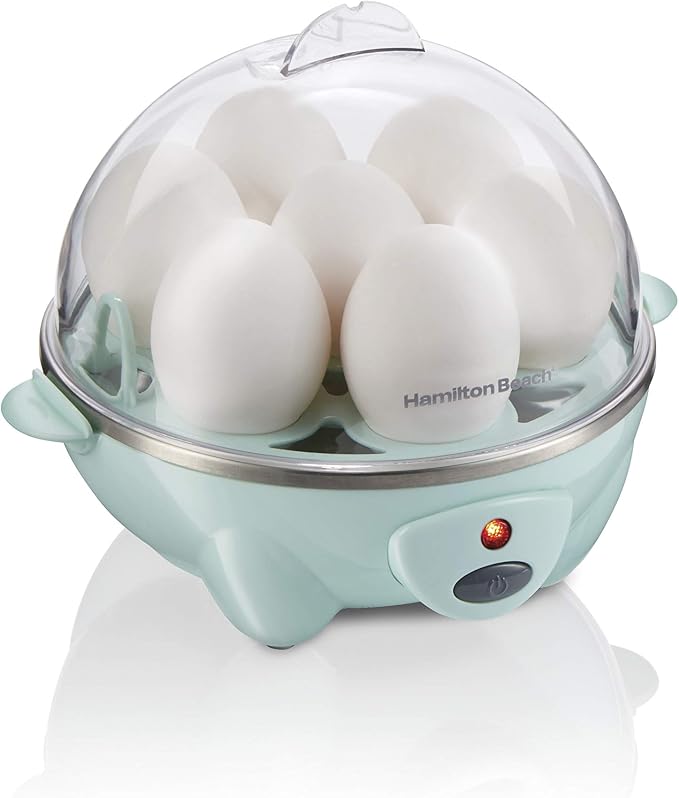 Hamilton Beach 3-in-1 Electric Hard Boiled Egg Cooker | Soft, Medium Or Hard Boiled Eggs | Egg Poacher | Omelet Maker |Vegetable Steamer | Holds 7 Eggs | Mint | 25504G