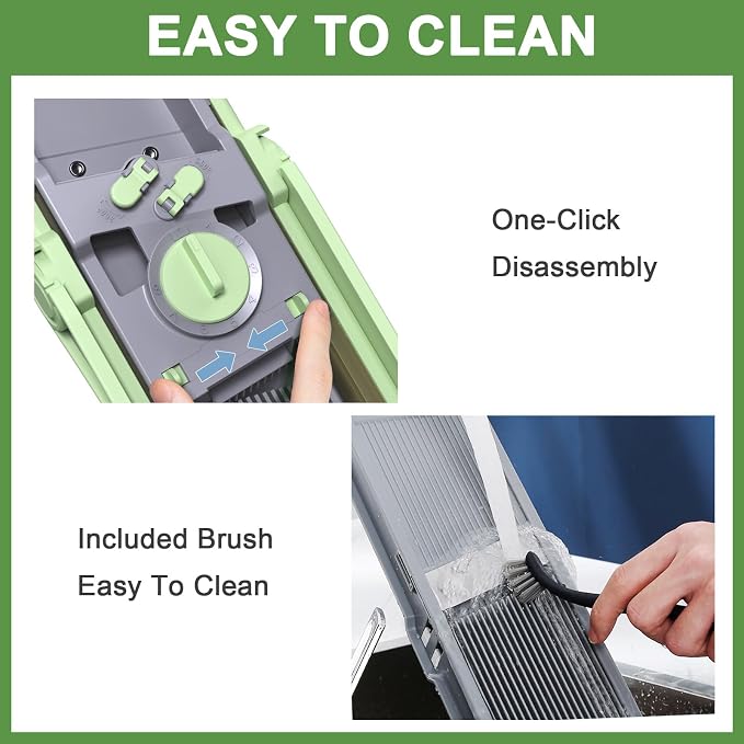 All-in-1 Safe Mandoline Slicer for Kitchen, Food Chopper with Container | 0.1-8mm Thickness Vegetable Chopper, Safe Mandoline Slicer, Potato French Fry Cutter Tomato Apple Slicer Onion (Green)