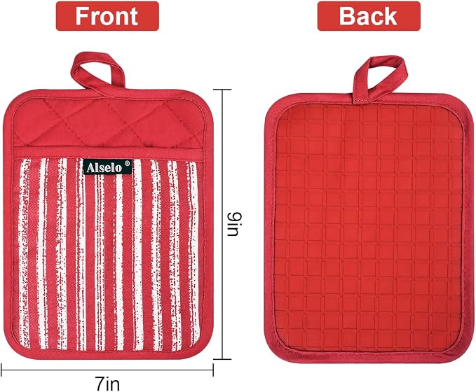 Alselo Silicone Pot Holders Set of 3 Heat Resistant & Non Slip Potholders | Professional Oven Hot Pads with Pockets Mitts for Kitchen Cooking Baking Barbecue (Red, 3)