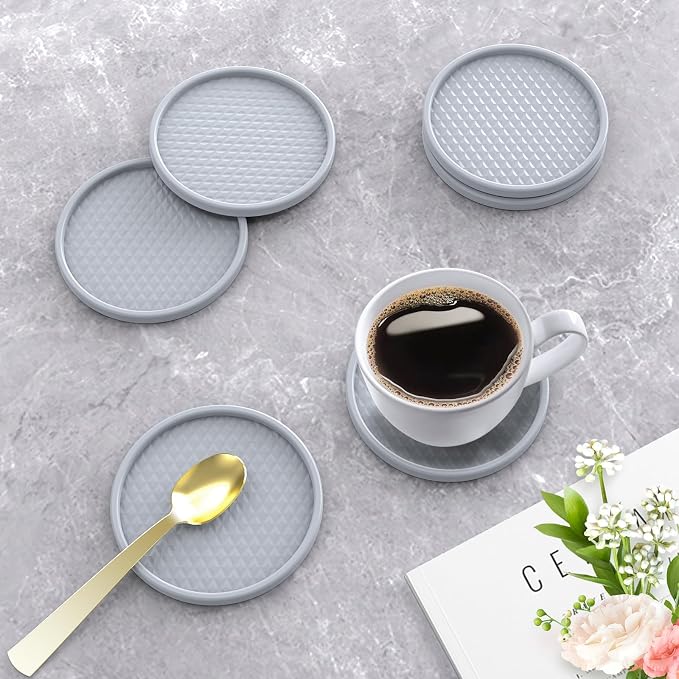 Silicone Coffee Mat with 6 Coasters,24"x16" Counter Bar Mat Fits Under Coffee Maker/Pot & Espresso Machine, Bar Aceessories,Detachable Drying Pad for Tamper,Sugar Packets,Cups & Countertop Protection