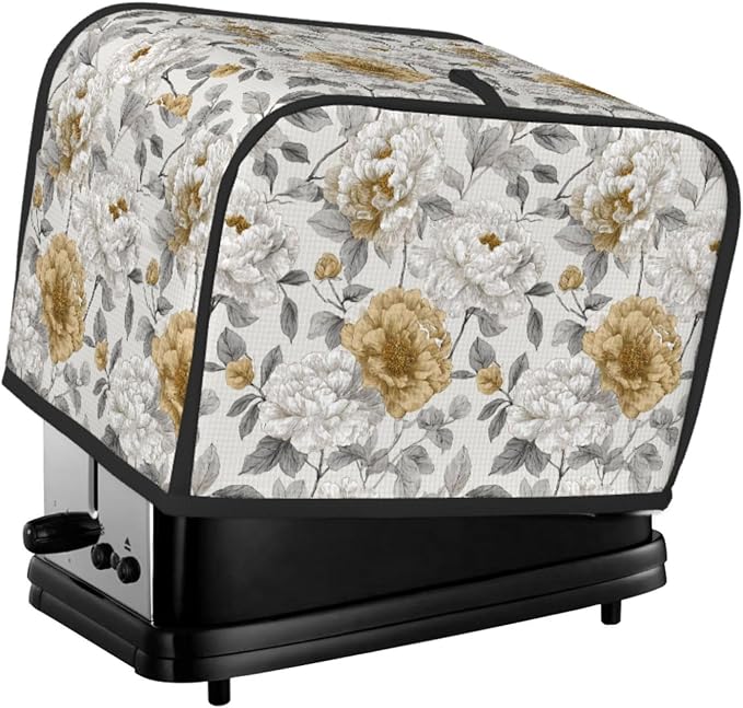 2 Slice Toaster Cover Rustic Flower Peony Floral Dust Proof Washable Kitchen Appliance Cover with Pocket, Oxford Fabric Countertop Toaster Protector for Standard Toasters Small Appliances
