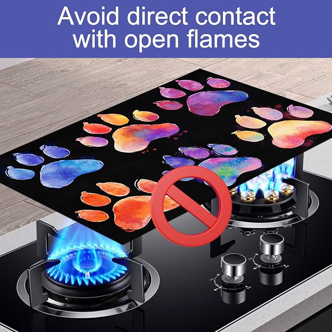 HOMETITUTE Stove Top Cover 28x20 Colorful Paw Print Heat Resistant Mat