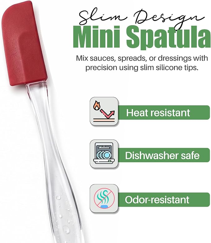 Evelots 6-Piece Mini Spatula Set, Small Silicone Spatulas for Baking | Small BPA-free silicone utensils resist heat up to 446°F; ideal for mixing, scraping, spreading & reaching jars and bowls.