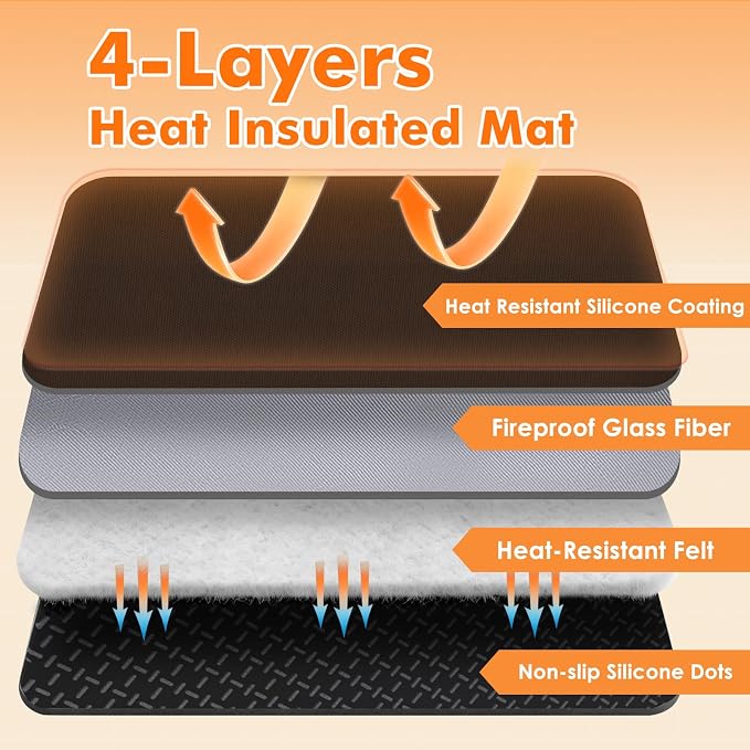Non-slip Air Fryer Mats for Countertop, 2mm Thick, 14x12 in, Coffee | 1022°F Fireproof mat, heat resistant mats for countertop, non-slip silicone bottom, air fryer accessories for ninja, cosori