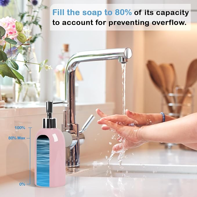 Natheeph Soap Dispenser for Bathroom/Kitchen Fill Hand Soap/Dish Soap, 14OZ | Soap Pump Dispenser Bottle, Ceramic Soap Dispenser Refillable Shampoo/Lotion/ Liquid/Detergent for Bathroom/Kitchen (Pink)