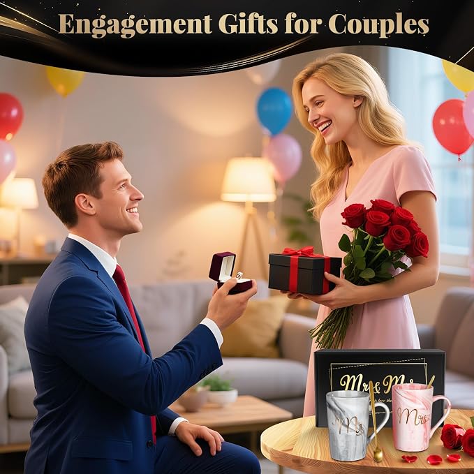 Linkax Wedding Gifts for Couples, Coffee Mugs with Photo Frame Makeup Bag | Christmas Gift for Couples Newlyweds Husband Wife His and Hers Couples Gift Bride to Be Bridal Shower Engagement Anniversary