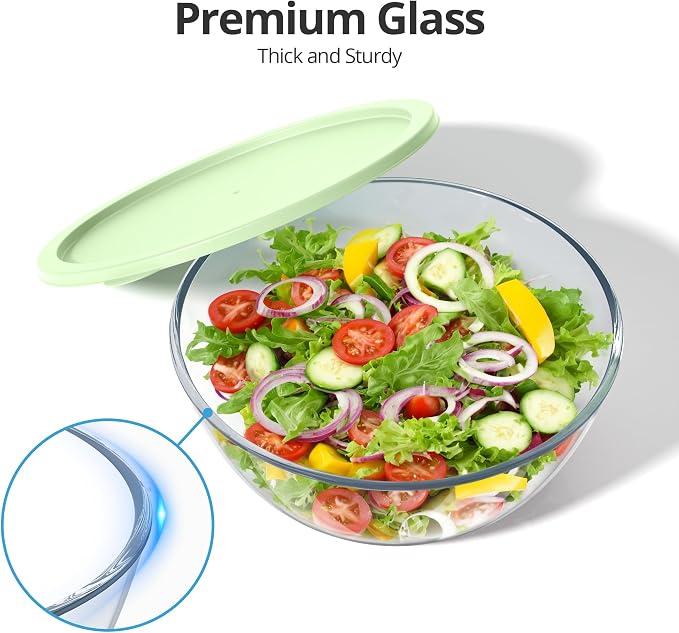 Extra Large Glass Mixing Bowls Clear Glass Salad Cooking Bowls for Kitchen Salad Bread Storage (4.7Qt)