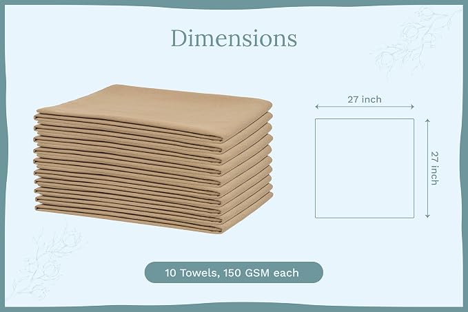 Organic Cotton Beige Flour Sack Towels - 10 Pack, 27"x27", Highly Absorbent Beige Tea Towels - Kitchen Cloth for Baking, Bread Making, and Cooking - Absorbent and Lint-Free (10 Pack)