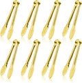 8PCS Gold Mini Metal Tongs, 5" Stainless Steel Serving Tiny Tong, Small Kitchen Accessories for Appetizer, Ice, Sugar Cube, Salad, Toaster, Desserts (Gold, 5 INCH)