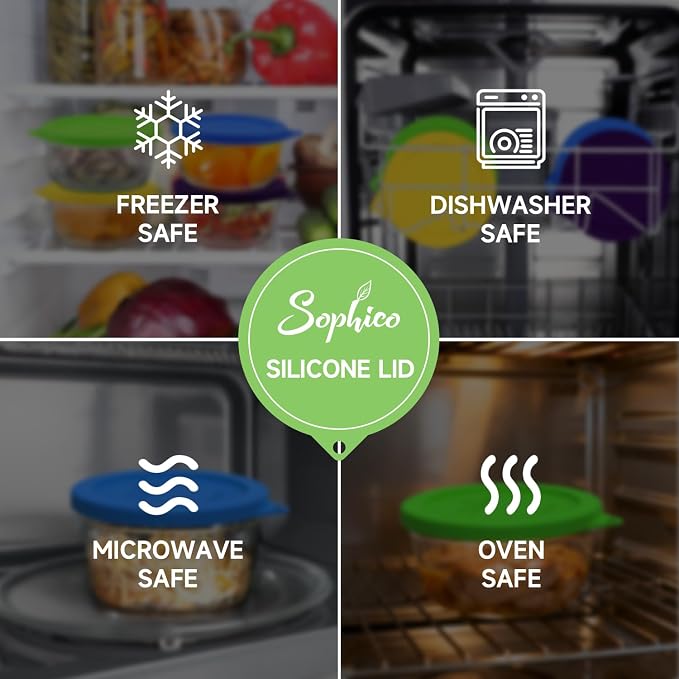 SOPHICO 4 Cup Silicone Lids Replacement for Pyrex & Anchor Hocking 7201-PC | Food Grade Silicone, Leakproof、Airtight Lids, Dishwasher Microwave Safe
