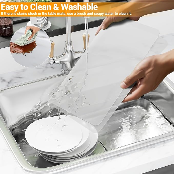 2-Pack Silicone Counter Mats 24”x16”, White Translucent | 1.5mm thick silicone counter protector, heat resistant & non-slip. Works for air fryer, hot pots, pans and coffee maker.