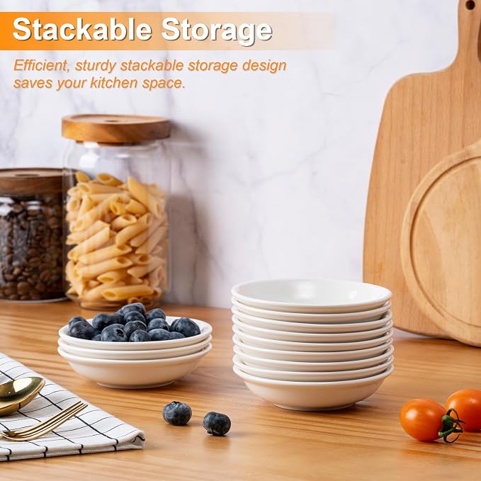 Eisinly 6 Pack Dipping Bowls, 3 OZ Small Ceramic Soy Sauce Dish, White | 4 Inch, Clean, Shiny, Safe, Dishwasher Safe, for Seasonings, Sushi & BBQ