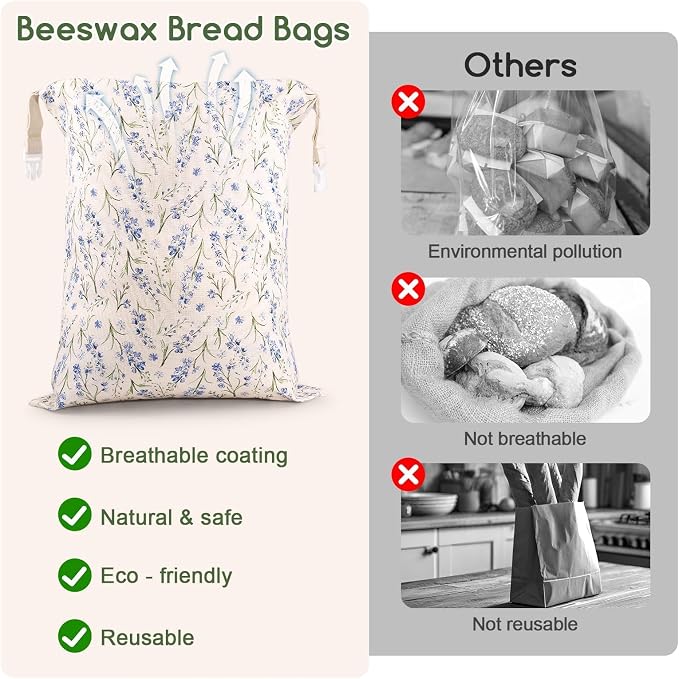 2 Pack Beeswax Bread Bags for Homemade Bread, Sourdough Storage XL 17"x13" | Reusable Bees Wax Bread Bag & Keeper, Natural Canvas with Premium Box for Home Baking, Freezer Storage & Outdoor Use