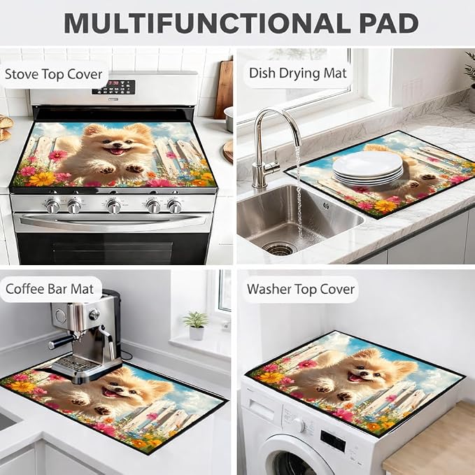 Stove top covers for electric stove 28.3 x 20.5 Inch Cute Dog Garden Scene Stove Top Covers
