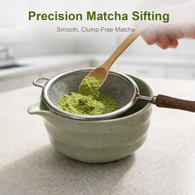 Matcha Sifter Set of 2, Fine Mesh Tea Strainers with Light Wood Handles