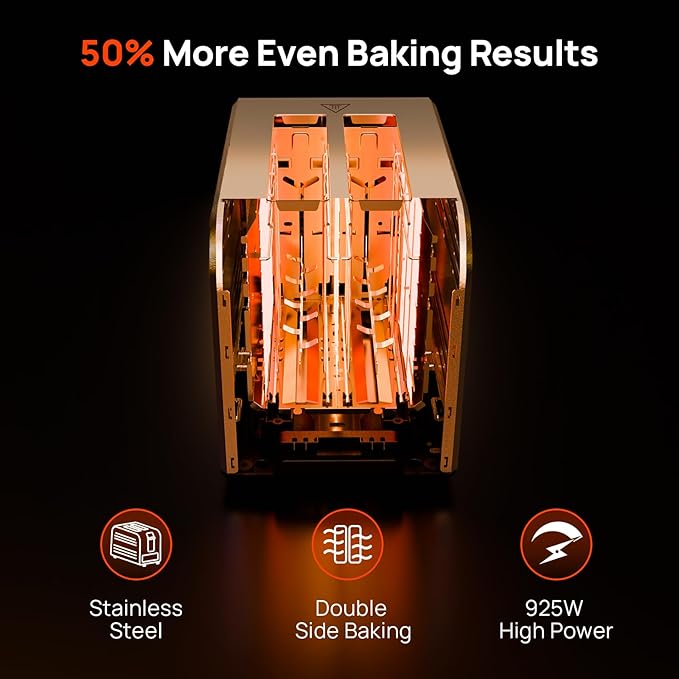 Consciot Smart Touch Screen 2 Slice Toasters with 6 Browning Levels, Timer | Reheat/Defrost/Cancel, Extra-Wide Slots, Removable Crumb Tray, Auto Pop-up & Anti Jam, Peak 925W, Full Stainless Steel Body