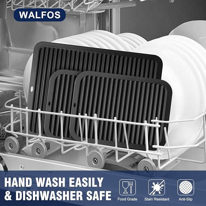 Walfos XXL Silicone Trivet 16 Inch and Trivets Mats 12 Inch, Trivets for Hot Pots and Pans, Heat Resistant Pot Holders Hot Pads for Kitchen Quartz Countertops, Hot Dishes, 3 Pack