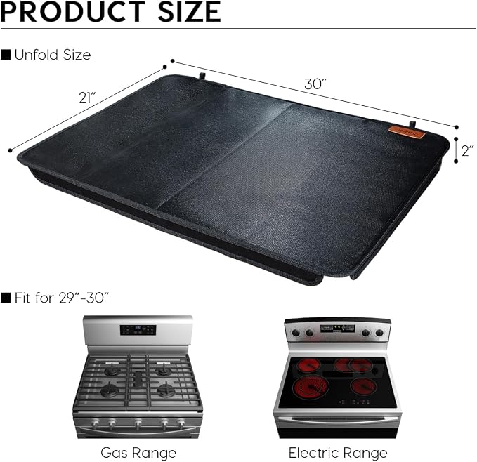 Fireproof Gas Stove Top Cover, 30" Heat-Resistant Gas Range Mat | Foldable, Waterproof, Durable & Easy-Clean, 3-Layer Hard Board, Oven Cooktop Protector