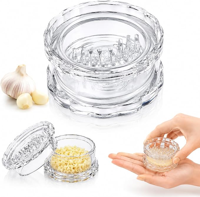 Clear Manual Garlic Twister and Ginger Mincer Tool,Multi Functional Garlic Mincer Grinder,Practical Kitchen Gadget for Mincing Garlic,Ginger,Onion,Nuts & Seasoning Herbs