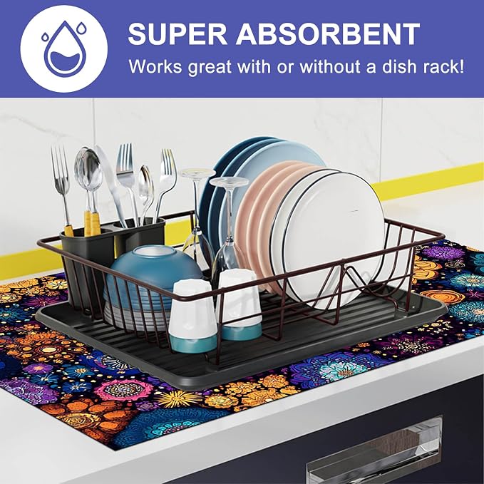 HOMETITUTE Stove Top Cover 28x20 Colorful Mandala Flower Heat Resistant Mat