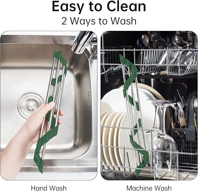 Tomorotec Triangle Roll-Up Dish Drying Rack for Sink Corner Small Foldable Stainless Steel Over The Sink Multipurpose Kitchen Drainer Caddy Organizer Storage Shelf Holder (Olive Green) | BPA-Free Food-Grade Silicone Edges Foldable Waterproof Rustproof ...