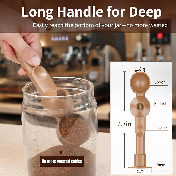 2 Pcs Coffee Scoop with Funnel for Reusable K Cup, 2 TBSP Measuring Spoon | Mess-Free Funnel Design, Sliding Leveler for Precise 2 TBSP, Long Handle for Ground Coffee, Protein Powder & Tea