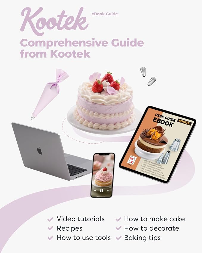 Kootek 158 Cake Decorating Kit Baking Supplies Tools for Beginners & Pros | Cake Stand Turntable, Icing Piping Tips, Disposable Reusable Pastry Bag, Spatulas, Video Tutorial, Pattern Chart