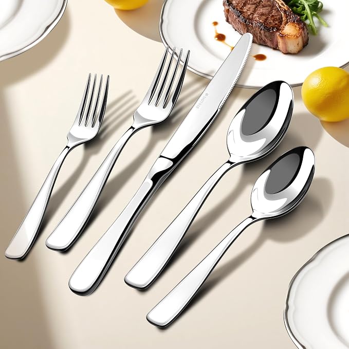 18/10 Silverware Set for 6, 30 Piece Stainless Steel Flatware Cutlery Set | Mirror Polished knives Forks and Spoons Utensils Heavy Silverware Sets,Dishwasher Safe for Dinner Home Kitchen,Wedding Party