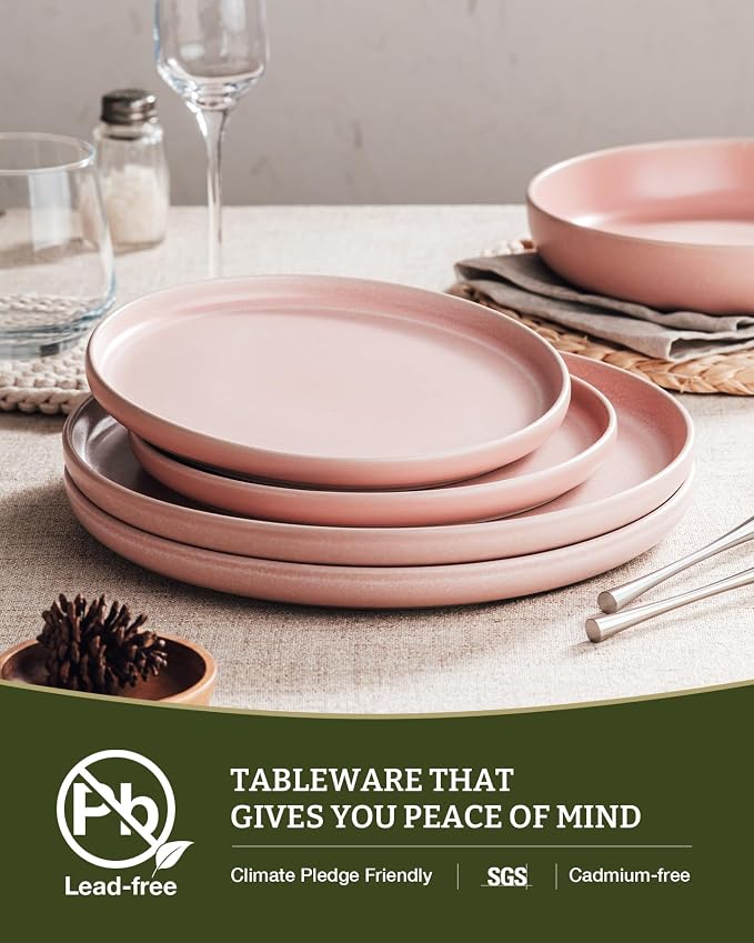 Famiware Milkyway 12-Piece Stoneware Dinnerware Set, Light Pink | Plates and Bowls for 4, Reactive Glaze Dish Set, Microwave & Dishwasher Safe, Chip & Scratch Resistant