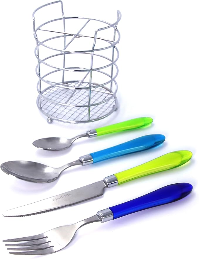 Gypsy Color Sea Green & Blue Mix & Match Stainless Steel Flatware Collection, Set of 16