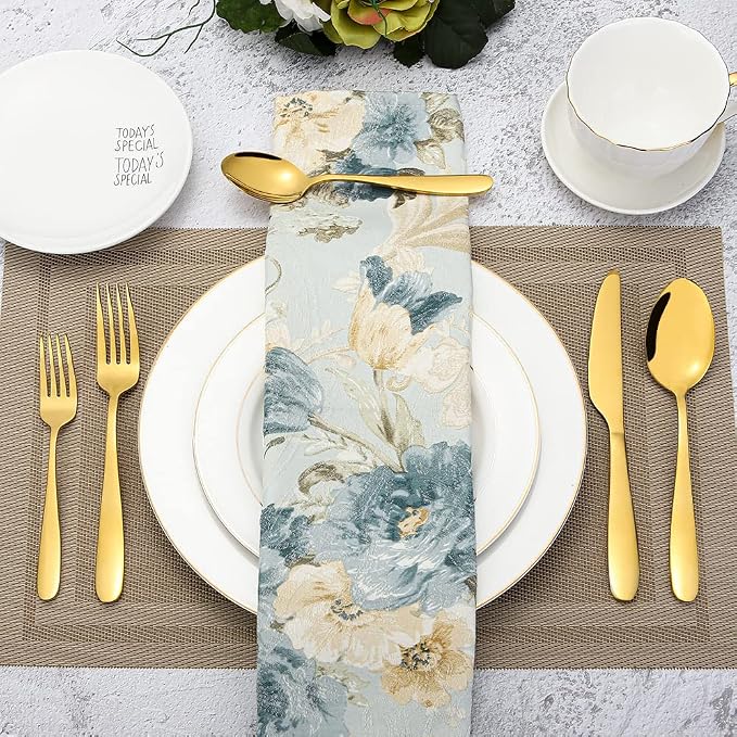60-Piece Gold Silverware Set, CXJY Stainless Steel Flatware Set for 12, Kitchen Utensils cutlery with Titanium Golden Plated Include Spoons Forks Knives, Mirror Polished Dishwasher Safe