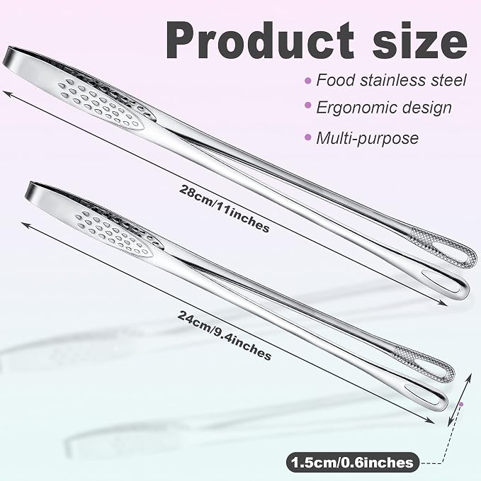 Geiserailie 3 Pcs 11 Inches Korean BBQ Tongs Stainless Steel Kitchen Tweezers Grill for Cooking Hot Pot Food Yakiniku Clamp Tool for Salad, Fish, Steak, Barbecue, Buffet, Meat
