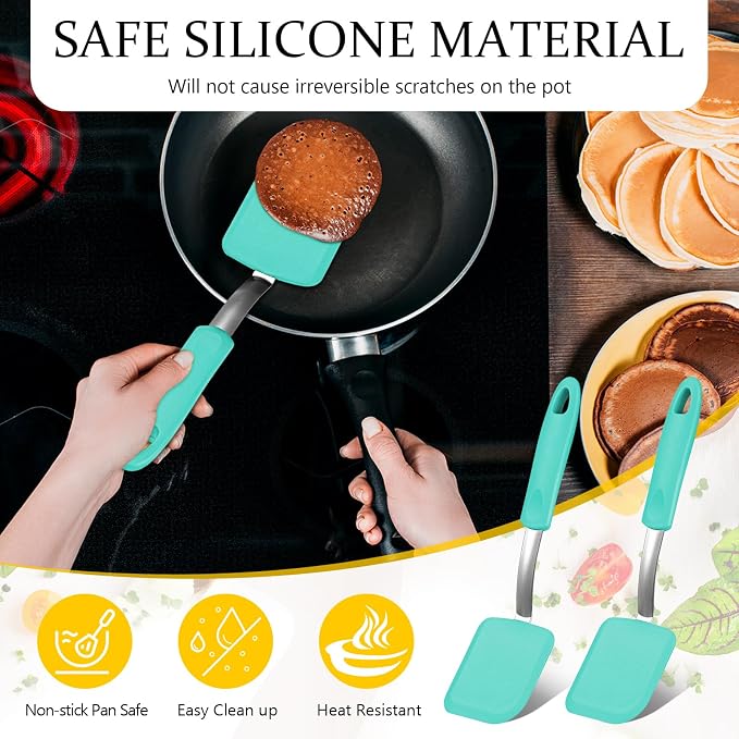Silicone Cookie Spatula Turner 2 Pack Mini Brownie Spatula Flexible Kitchen Small Silicone Turner for Nonstick Cookware Heat Resistant No Scratch Flipper for Egg(Solid Flat,Green)