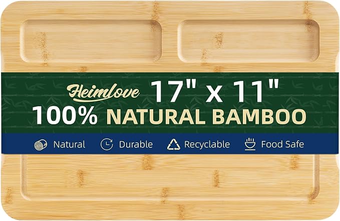 Heimlove Extra Large Bamboo Cutting Board, 17" x 11" Cutting Boards for Kitchen Charcuterie Boards with Juice Groove and Handles, Chopping Board for Meat, Vegetables and Cheese